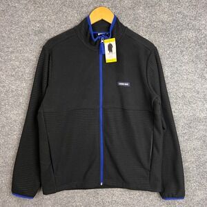 NEW Lands' End Mens Fleece Jacket Full Zip‎ Black Grid Texture Size M Medium